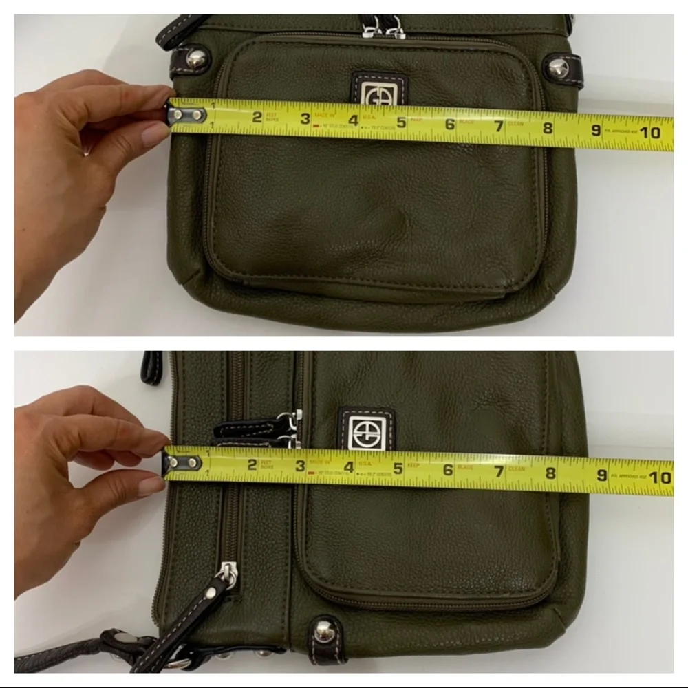Giani Bernini Olive Green Pebbled Leather Crossbody Bag Purse Multi Compartment